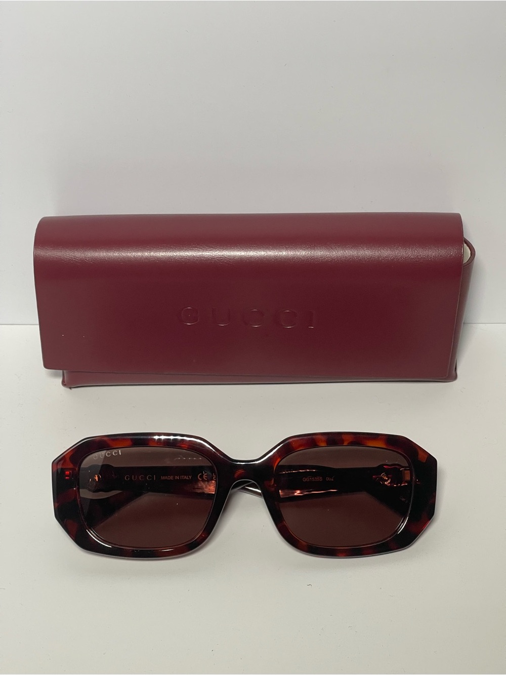Gucci GG1535S Shiny Tortoise Square Geometric Sunglasses